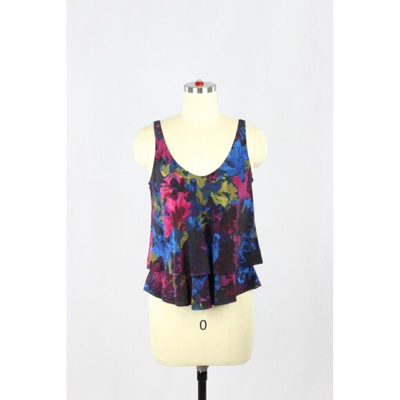 Aritzia T BABATON Floral Printed Silk Crepe Tiered Layered A-Line Tank, Size XS - Picture 1 of 11